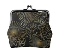 Seamless Pattern of Exotic Jungle Tropical Golden Palm Leaves, PU Leather Coin Purse, Small Wallets, Change Pouch with Kiss Lock Clasp Buckle, Change Purse