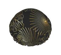 Seamless Pattern Of Exotic Jungle Tropical Golden Palm Leaves,Shower Cap Nightcap Double Layer Waterproof Elastic Bath Cap Reusable Hair Cap