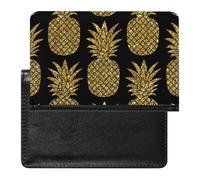 Seamless Pattern with Gold Glitter Pineapples on Black Women's Passport Protector, Men's Passport Protector, PU Travel Passport Protector for Women Men Worker 5.8 x 3.9 x 0.4 inch