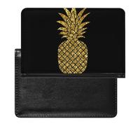 Seamless Pattern with Gold Glitter Pineapples on Black Women's Passport Protector, Men's Passport Protector, PU Travel Passport Protector for Women Men Worker 5.8 x 3.9 x 0.4 inch