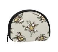 Seamless Pattern with H and Drawn Colored Edelweiss, Wallet Women's Shell Storage Bag Small Coin Purse Shell Change Pouch