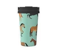 Seamless Pattern with Horses in Flat Style,500ml Coffee Mug Insulated Stainless Steel Water Bottle Portable Coffee Cup