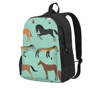 Seamless Pattern With Horses In Flat Style, Backpack With Pockets Casual Daypack Water Resistant School Bag for Travelling, Hiking, or Camping