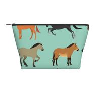 Seamless Pattern with Horses in Flat Style, Toiletry Pouch Makeup Bag Cosmetic Bag Portable Travel Toiletry Bag