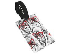 Seamless Pattern with Image of A Character Monkey Portraits in Red Glasses 2 PC PVC Luggage Tags Privacy Cover Silicone Luggage Tags Travel Suitcase Tags Travel Accessories