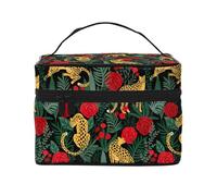 Seamless Pattern with Leopards and Roses, Makeup Bag, Portable Cosmetic Bag for Women - Travel Cosmetic Organizer, Toiletry Pouch, The Go-to Gift That Never Disappoints for Special Moments