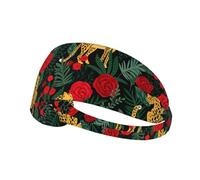 Seamless Pattern With Leopards And Roses,Sports Sweatband for Unisex Multi Headband Elastic Exercise Hairband
