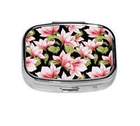 Seamless Pattern with Magnolia Flower,Meta Pill Box 2 Compartment Medicine Case,Portable Organizer,Rectangle Meta Portable Organizer Pill Box 2529 Compartment Medicine Case