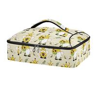 Seamless Pattern with Yellow Gnomes, Bees and Sunflowers Reusable Insulated Pizza Bag, Waterproof Food Delivery Bag, with Handle Lid Leakproof Pizza Holder Tote for Hot or Cold Food