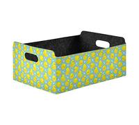 Seamless Pattern with Yellow Rubber Ducks Bubbles Collapsible Felt Cloth Storage Box, Rectangular Desk Organizer Basket Bin, Detachable Laundry Hamper Plate Counter Holder Box