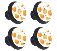 Seamless Peach Fruit and Hearts Cabinet Knobs, 35mm Round Glass Knobs for Dressers and Drawers, Decorative Handles Pulls for Home Kitchen Bedroom, 4 Pack