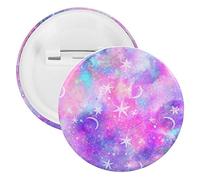 Seamless Purple Pink Galaxy Space Stars and Crescent Moons 5 PCs Round Brooch Pin, Unisex Smooth Lapel Tie Pin, Tin Plate Badge Jewelry Crafts Decor for Costume Accessory Men Women