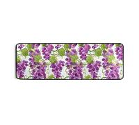 Seamless Purple Vineyard Grapes with Green Leaves on White Long Hallway Runner Rug Doormat, Front Door Welcome Entryway Mats Area Rugs, Non-Slip Floor Carpet for Outdoor & Indoor 72x24 Inches