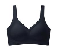 Seamless Push Up Bras for Women Non Wired Jelly Ladies Bra V Neck Full Coverage Pads Bralette for Sagging Breasts Stretch Wide Strap Everyday Bralettes Underwear (Black, 6XL)