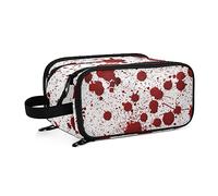Seamless Real Red Blood Drop Ink Splatter Paint Art on White Women's Portable Makeup Bag with Handle, Cosmetic Bag, Travel Cosmetic Bag Durable Toiletry Storage Organizer 11 x 7 x 5.7 inch