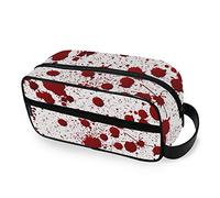Seamless Real Red Blood Drop Ink Splatter Paint Art on White Women's Portable Makeup Bag with Side Handle, Zipper Cosmetic Bag, Men's Travel Cosmetic Bag, Toiletry Bag 10 x 4.5 x 4.9 inch