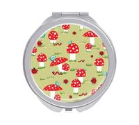 Seamless Red Amanita with Snails Caterpillars on Green Folding Make Up Mirror, Compact 2X/1X Magnification Mirror, Women Portable Travel Makeup Mirror 2.4 x 2.4 inch