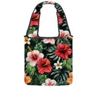 Seamless Red Hearts Doodle Style Canvas Tote Bag for Women, Medium Reusable Grocery Totes Washable and Eco-friendly