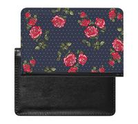 Seamless Red Rose Flowers with Green Leaves Dots on Dark Women's Passport Protector, Men's Passport Protector, PU Travel Passport Protector for Women Men Worker 5.8 x 3.9 x 0.4 inch