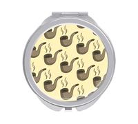 Seamless Retro Brown Smoke Pipes with Smoke on Beige Folding Make Up Mirror, Compact 2X/1X Magnification Mirror, Women Portable Travel Makeup Mirror 2.4 x 2.4 inch