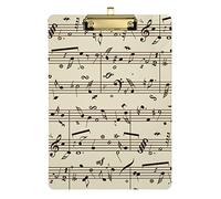 Seamless Retro Music Notes Black Ink Hand Drawn Icons Artistic Style Plastic Clipboard A4 Letter Size PVC Writing Board with Low Profile Silver Metal Clip Hardboard for School, Office 12.5x9 Inch