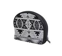 Seamless Retro Native American Southwest Aztec, Navajo Geometric Women's Shell Shape Cosmetic Makeup Bag, With Zipper Travel Toiletry Bag, Colorful Storage Bag for Lady Girl 8 x 2.5 x 5.5 inch