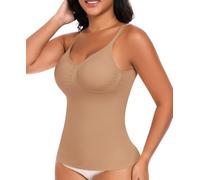 Seamless Shapewear Vest Tank Top for Women Tummy Control Compression Camisole Top with Built-in Bra Padded with Adjustable Straps Sleeveless V Neck Slimming Cami Shirt (#01 Natural,XS)