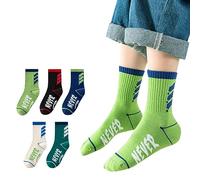 Seamless Socks Kids 5 Pairs Boys Girls Socks Contrast Color Sport School Novelty Funny Crew Children Toddler Socks Funny For Kids Daily School Socks Seamless Socks Kids for 3-16 (Green, 12-16 Years)