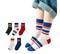 Seamless Socks Kids 5 Pairs Boys Girls Socks Contrast Color Sport School Novelty Funny Crew Children Toddler Socks Funny For Kids Daily School Socks Seamless Socks Kids for 3-16 Years (Red, 6-8 Years)