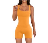 Seamless Square Neck One Piece Sport Jumpsuit Sleeveless Tummy Control Stretchy Playsuit Sport Romper Workout Outfit Butt Lift Tank Tops Jumpsuits Slim Fit Bodysuit Lightweight Gym Yoga Sportwear
