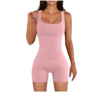 Seamless Square Neck One Piece Sport Jumpsuit Sleeveless Tummy Control Stretchy Playsuit Sport Romper Workout Outfit Butt Lift Tank Tops Jumpsuits Slim Fit Bodysuit Lightweight Gym Yoga Sportwear