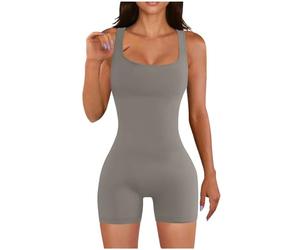 Seamless Square Neck One Piece Sport Jumpsuit Sleeveless Tummy Control Stretchy Playsuit Sport Romper Workout Outfit Butt Lift Tank Tops Jumpsuits Slim Fit Bodysuit Lightweight Gym Yoga Sportwear