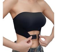 Seamless Strapless Bras for Women, Stretchy Non-Slip Tube Bra, Invisible Strapless Bandeau Bra Invisible Convertible Bralette Ladies Front Closure Full Coverage (UK, Alpha, M, Regular, Regular, Black)