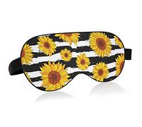 Seamless Sunflowers On Black White Stripes Eye Masks Cover Blocks Light Sleep Mask Shade Cover Blindfold Relaxing Eyeshade Cover with Adjustable Head Strap for Men Women Kids