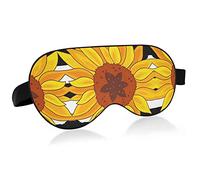 Seamless Sunflowers On Black White Stripes Eye Masks Cover Blocks Light Sleep Mask Shade Cover Blindfold Relaxing Eyeshade Cover with Adjustable Head Strap for Men Women Kids