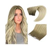 Seamless Tape in Hair Extensions, 14-24 Inch Blonde Tape in Hair Extensions Invisible Tape in Hair Extensions Real Human Hair Brazilian Adhesive Hair Extensions,Perfect for Natural Look,Full Shine,Lo