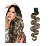 Seamless Tape in Hair Extensions, Long Body Wave Tape in Hair Extension Human Hair Balayage Dark Brown To Chestnut Brown And Platinum Blonde Natural Wavy Hair Extensions,Perfect for Natural Look,Full