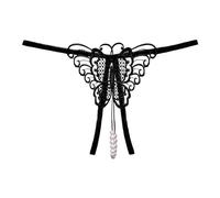 Seamless Thongs Fashion Women Sexy Underwear Cutout Pendant Pearl Beads Butterfly G String Thong Underpants Maxi Briefs For Women Briefs Womens High Waist (Black, L)