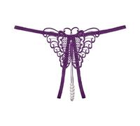 Seamless Thongs Fashion Women Sexy Underwear Cutout Pendant Pearl Beads Butterfly G String Thong Underpants Maxi Briefs For Women Briefs Womens High Waist (Purple, L)