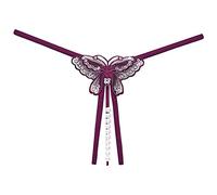 Seamless Thongs Women Sexy Embroidered Butterfly Beads Massage Thong Low Open Range Sequins Underpants Double Comfort Briefs Womens Briefs Plus Size (Purple, One Size)