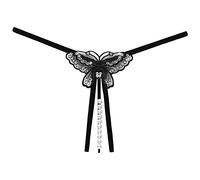 Seamless Thongs Women Sexy Embroidered Butterfly Beads Massage Thong Low Open Range Sequins Underpants Double Comfort Briefs Womens Briefs Plus Size (Black, One Size)