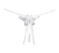 Seamless Thongs Women Sexy Embroidered Butterfly Beads Massage Thong Low Open Range Sequins Underpants Double Comfort Briefs Womens Briefs Plus Size (White, One Size)