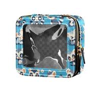 Seamless Tiles Portuguese Spanish Italian Leather Clear Makeup Bag Toiletry Bags Cosmetic Case for Women Girls, Lemurs Madagascar on Blue Pattern, One Size