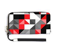 Seamless Triangles Geometric Shapes Black Red White Grey Pattern Long Clutch Wallet, Long Handbag with Removable Wristlet Strap, PU Leather Zip Purse, Credit Pass Case Card-Holder for Men Women