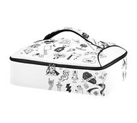 Seamless Various Tattoo Elements Doodle Isolated on White Reusable Insulated Pizza Bag, Waterproof Food Delivery Bag, with Handle Lid Leakproof Pizza Holder Tote for Hot or Cold Food