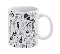Seamless Various Tattoo Elements Doodle Isolated on White White Ceramic Cup Mug for Tea Coffee Milk Juice 11 Oz for Home Party Offices Cafe Mom Father Daughter Son Gift