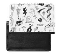 Seamless Various Tattoo Elements Doodle Isolated on White Women's Passport Protector, Men's Passport Protector, PU Travel Passport Protector for Women Men Worker 5.8 x 3.9 x 0.4 inch