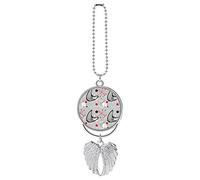 Seamless Vintage Atomic Retro mid Century 1950 Red Black Grey Style Custom Car Pendant, Exquisite Angel Wings Car Pendant, Zinc Alloy Car Pendant Chains for Men Women Gift Car Accessories Silver