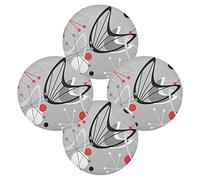 Seamless Vintage Atomic Retro mid Century 1950 Red Black Grey Style Set of 1 Table Placemat, Non-Slip Place Mats Protector Washable Plate Mat Holder, 15.4 Inches Round Desk Pad for Kitchen Dining