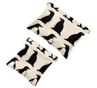 Seamless Vintage Penguin Pocket Cosmetic Bag, Waterproof Squeeze Makeup Bag No Zipper Self-Closing, Portable Mini Travel Storage for Headphones Jewelry